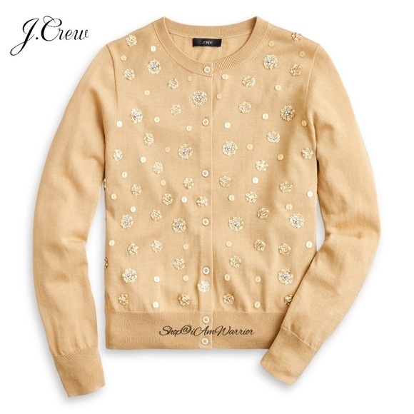 J.Crew NWT tan jeweled embellished crewneck cotton cardigan *shop@iamwarrior - Picture 3 of 10
